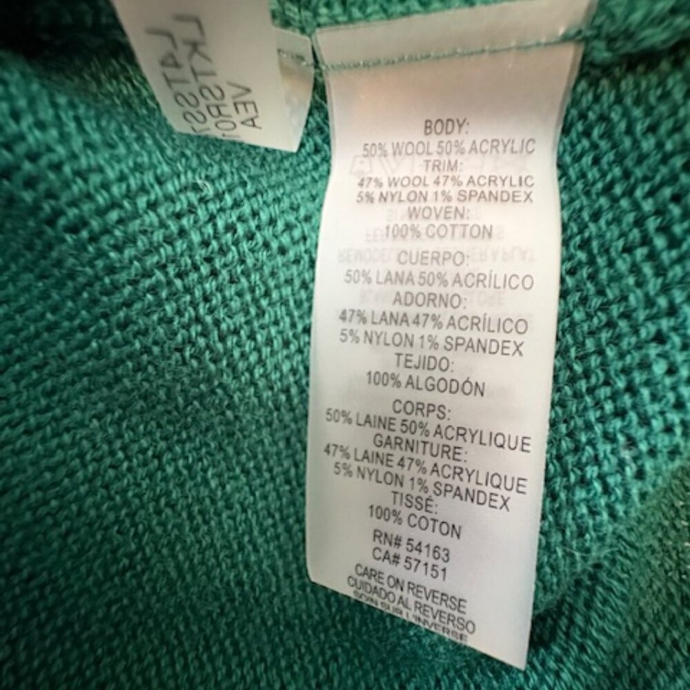 Karl Lagerfeld Paris Layered Essentials - Green Wool Blend Holiday Sweater Sz L - Picture 11 of 14